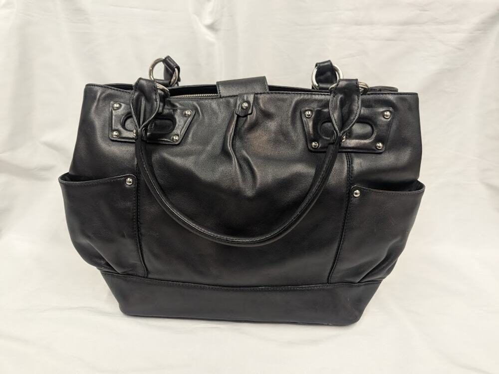Donald J. Pliner Black Leather Satchel Tote Shoulder Bag Purse with Change Purse
